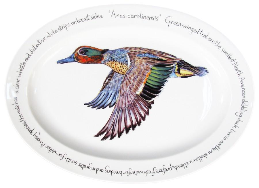 Oval plate decorated with a green-winged teal