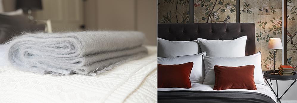 Mohair throw and velvet cushions
